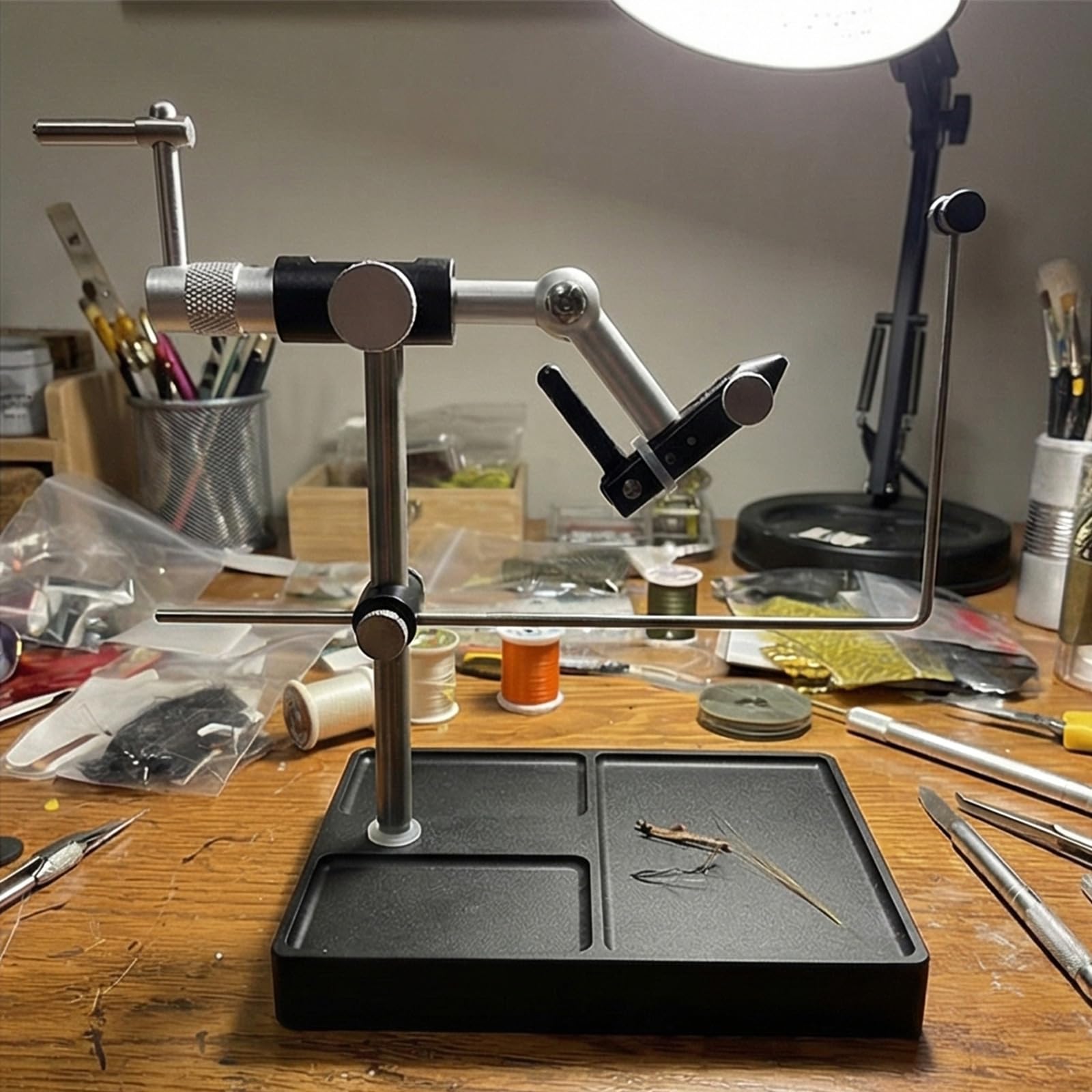 Station de fixation de mouche avec socle rotatif à 360° - Outil de fabrication de leurres de pêche - Étau rotatif avec base