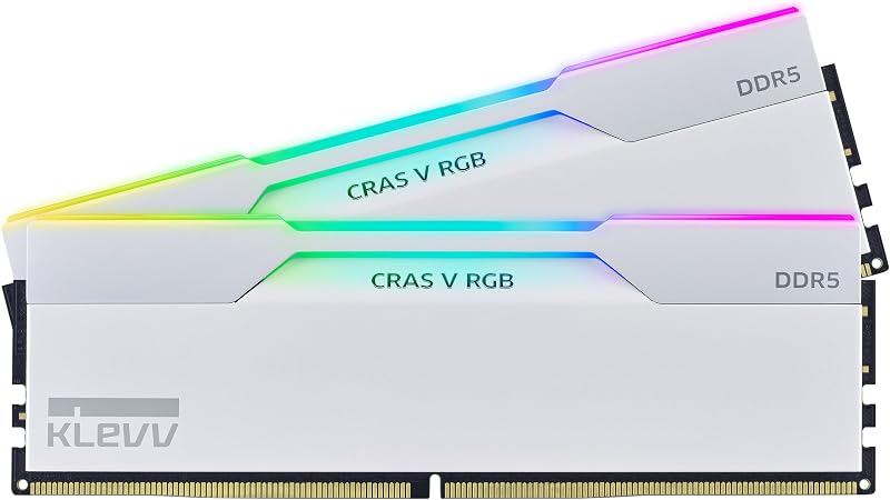 KLEVV CRAS V RGB DDR5 64GB (2x32GB) 6400MHz CL32 SK Hynix A-Die 1.35V Gaming Desktop Ram Memory XMP 3.0 / AMD Expo Ready - White (KD5BGUA80-64A320J)