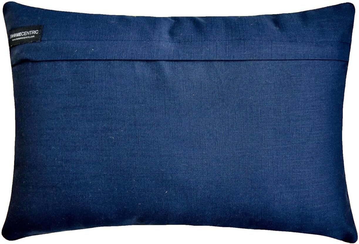 Blue Decorative Lumbar Pillow Cover 12" x 14" | Modern Velvet Oblong Pillow Cover Abstract | Velvet Cut, Beaded Hand Embroidery Pillowcases for Couch / Sofa & Bed, Modern Home Décor - Blue Rhythms