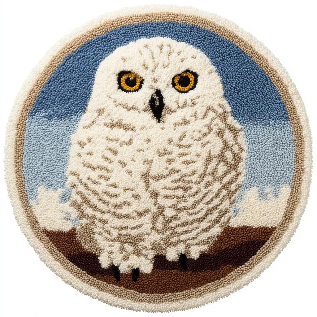 Wallustrioaw D Roun Latch Hook Rug Kits Snowy Owl For Adults An Starter 50*50Cm