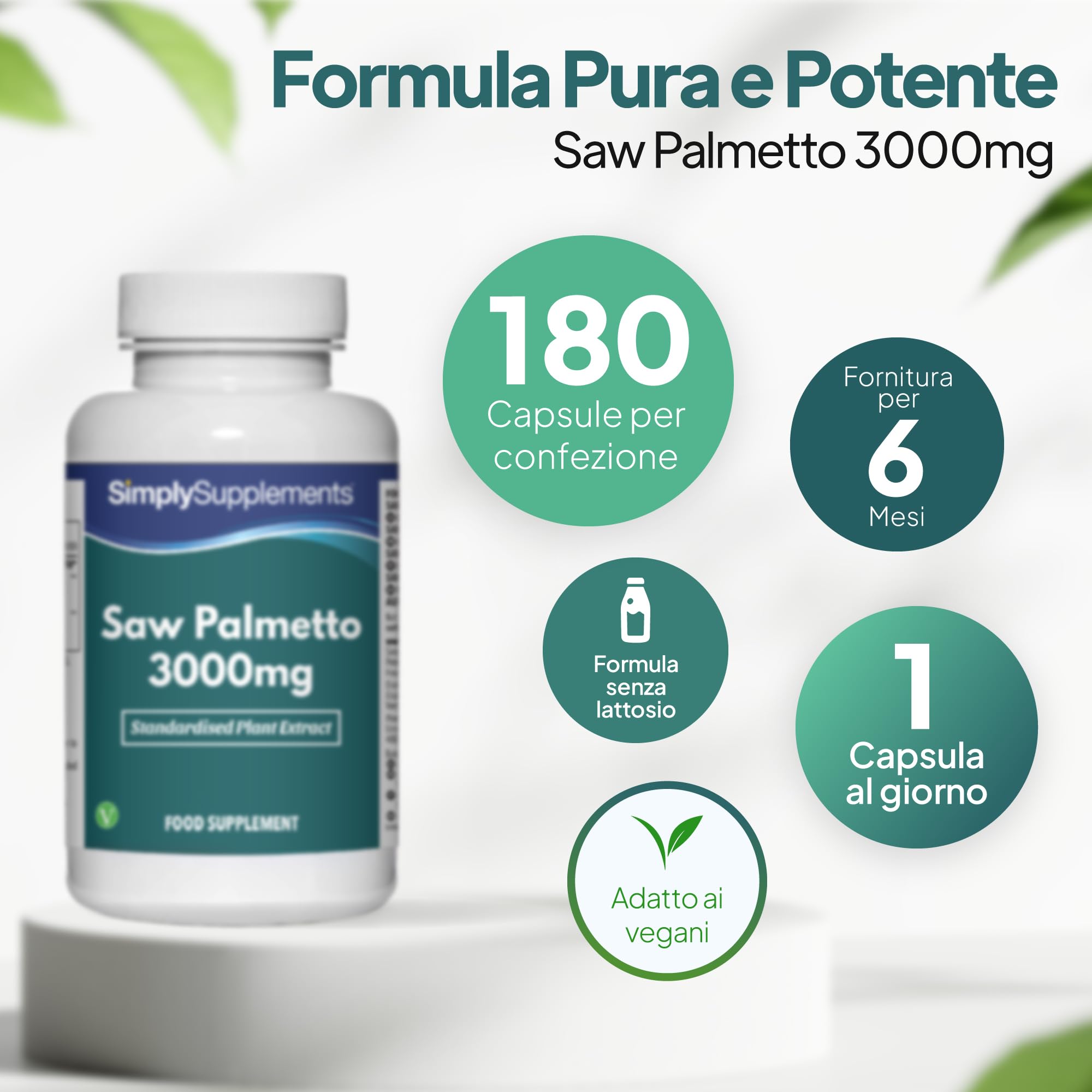Capsule di Saw Palmetto 3000mg | Estratto Standardizzato ad Alta Potenza | Vegano & Senza Lattosio | 180 Capsule (Scorta di 6 Mesi) | Prodotto nel Regno Unito secondo gli Standard GMP