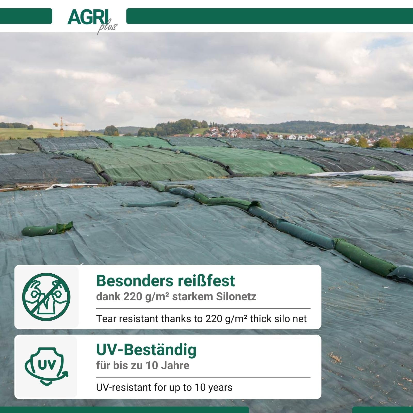 AGRI plus Siloschutzgitter 5 x 7 m - Grün I Hochwertiges 220 g/m² Silonetz aus reißfestem Monofilgewebe I Ringsum gesäumtes Vogelschutzgitter I Netzabdeckung wetterfest & UV-beständig