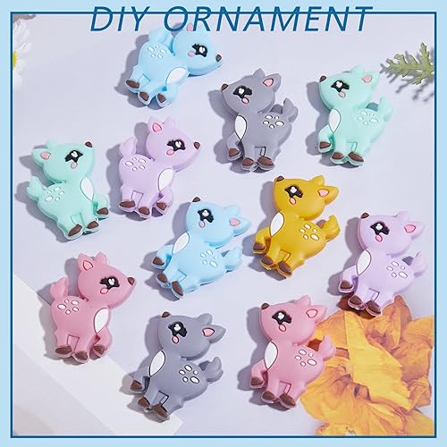 Miniatura 5 de WEWAYSMILE 12 cuentas focales de silicona de animales para hacer llaveros con cuentas focales de ciervos para bolígrafos, pulseras de bricolaje,
