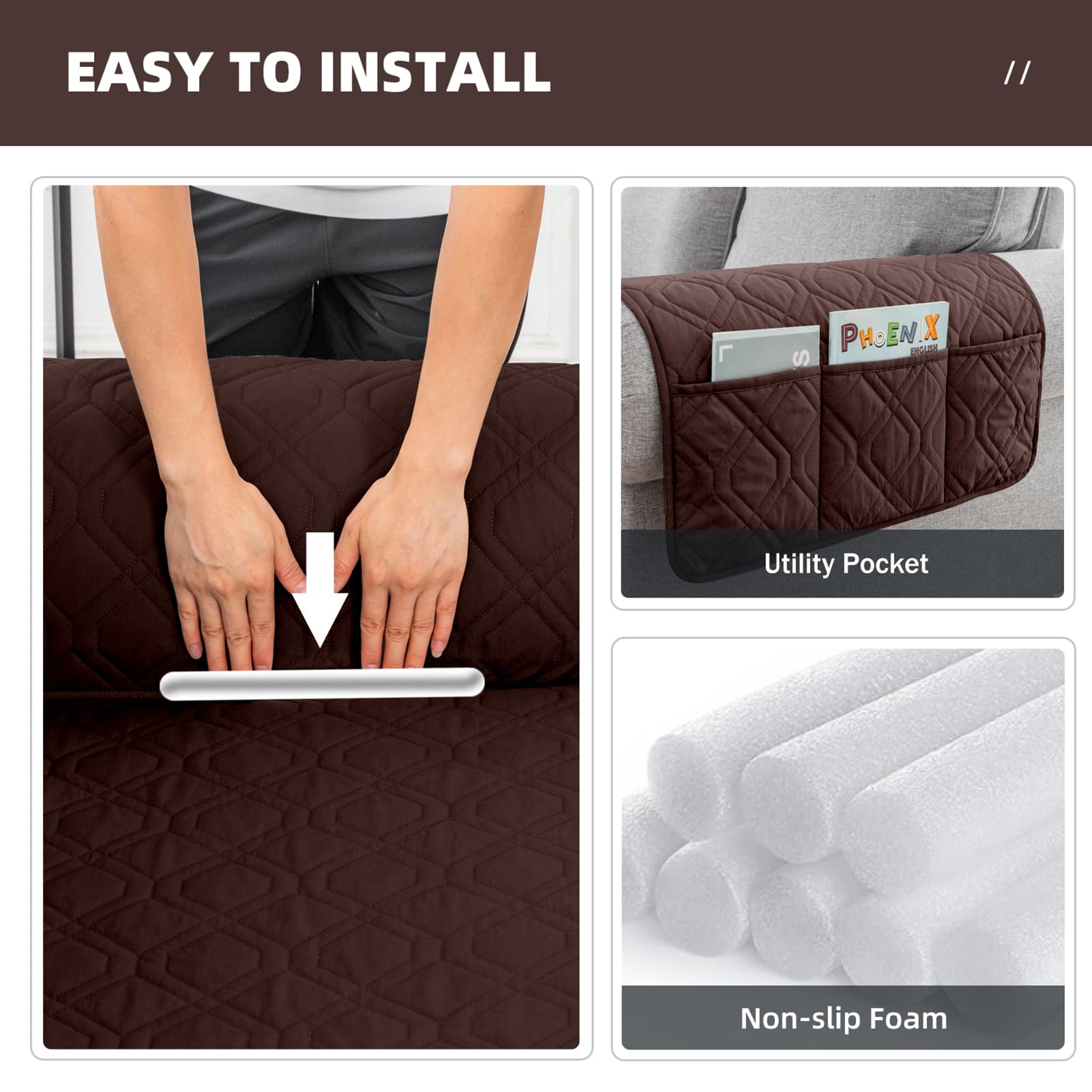Funda de Sofá, Funda de Sofá de Protección para Mascotas, para Gatos Arañazo y Perros Mascotas, Impermeable Fundas Sofa (Café,3 Plazas)