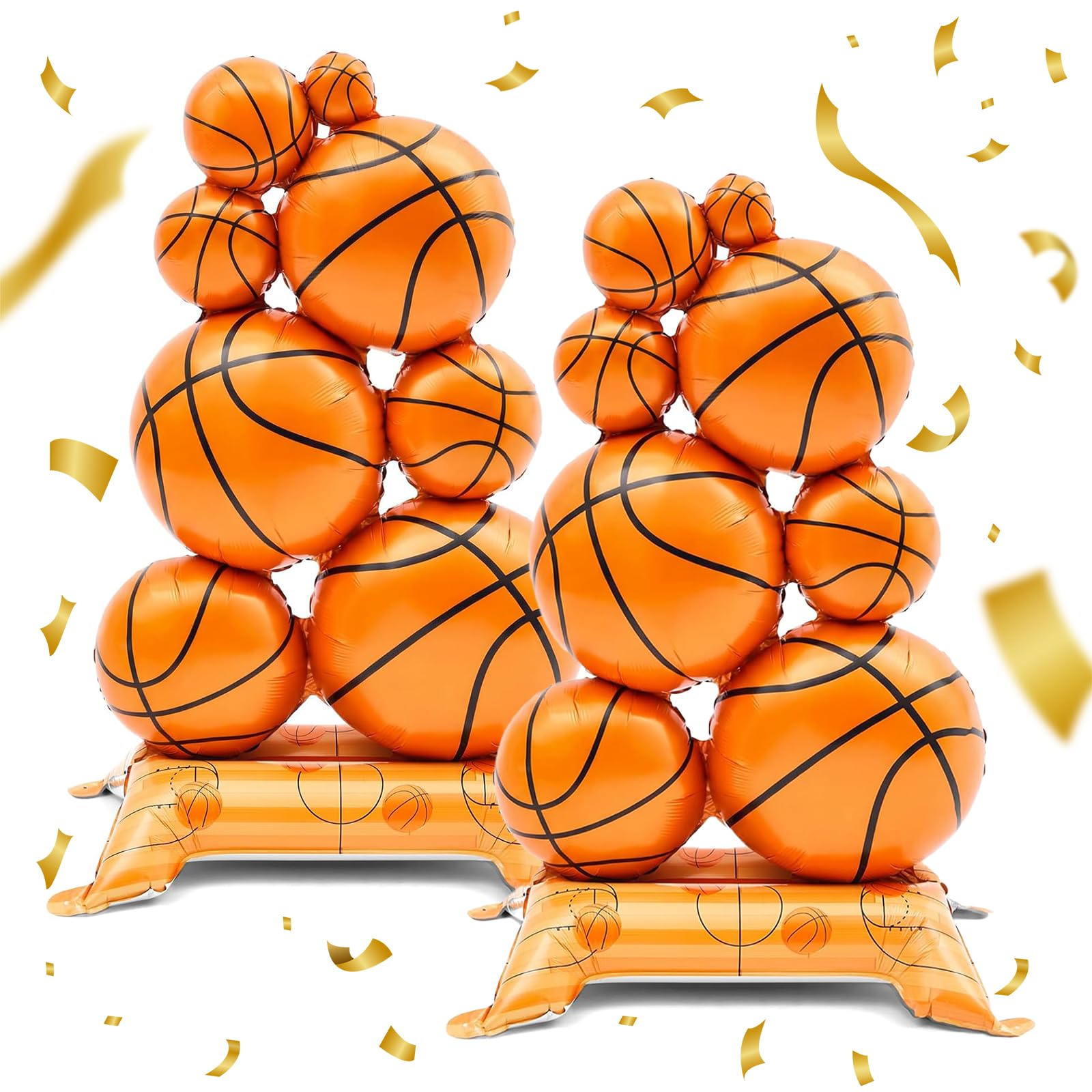 Photo 1 of 2 Pack Giant Standing Basketball Balloons, 3.5ft Self Standing Basketball Party Decorations with Base, No Helium Needed, Sports Theme Birthday Supplies for Boys Kids