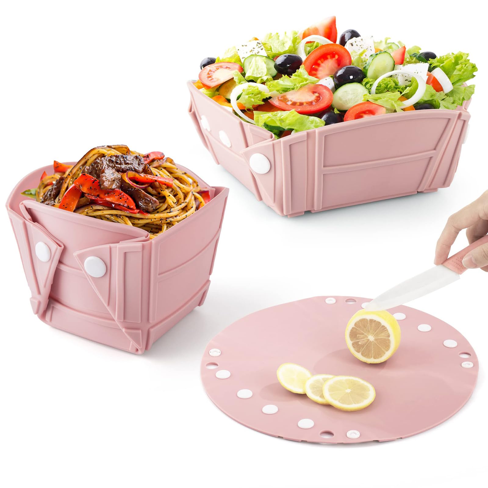 RoseFlower Collapsible Bowl, Portable Customizable Shapes Silicone Collapsible Bowls for Camping, Foldable into a Bowl, Plate, or Cup, Space Saving Camping Essentials for Camping, RVs (Pink)