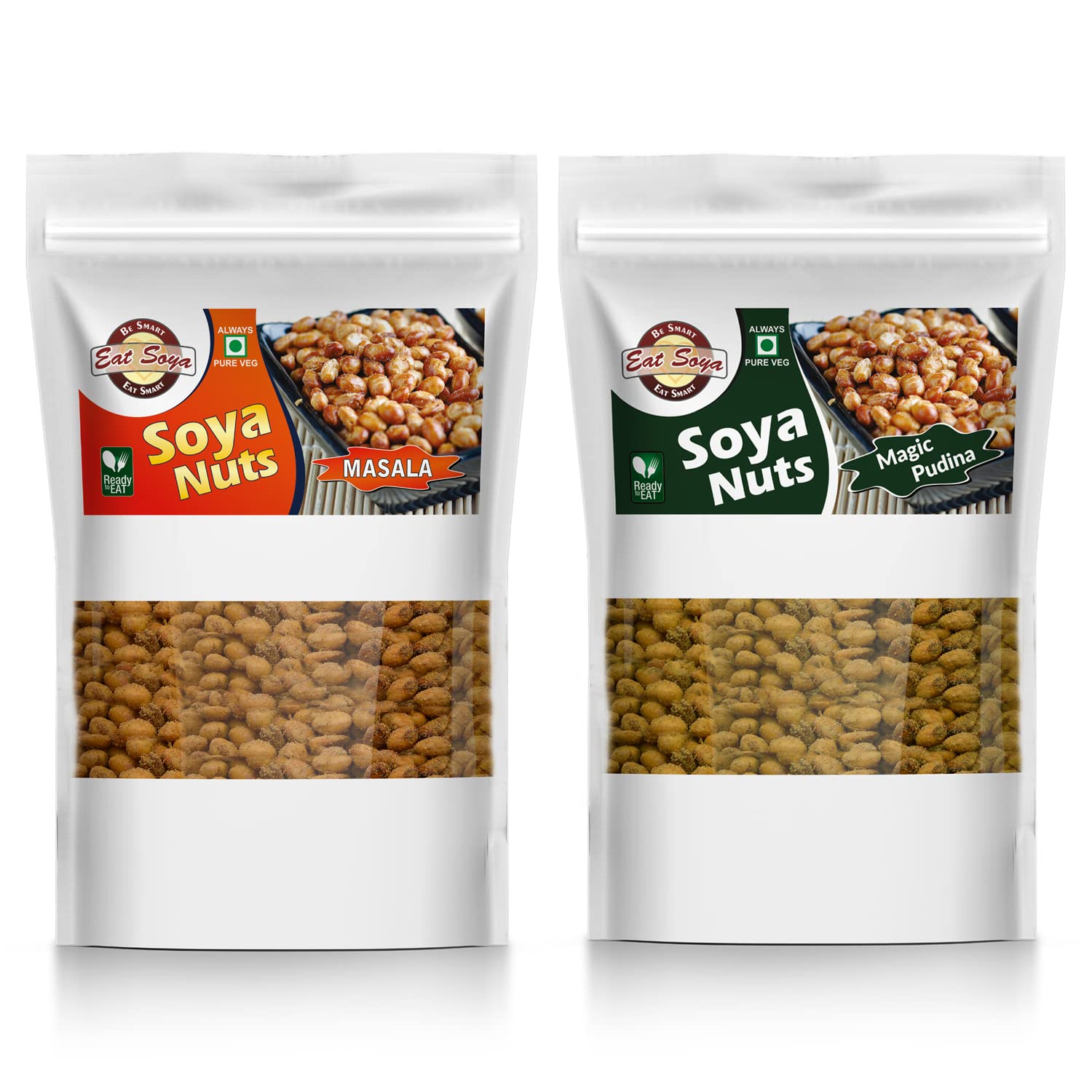Eat Soya...BE SMART EAT SMART Healthy Roasted Soybean Namkeen And Snacks Tasty, Delicious l Keto Snacks l Healthy Snacks l 200g Mix Combo Pack of 2 (Masala+Magic Pudina) (B07TLCDLJ4) Amazon Price History, Amazon Price Tracker