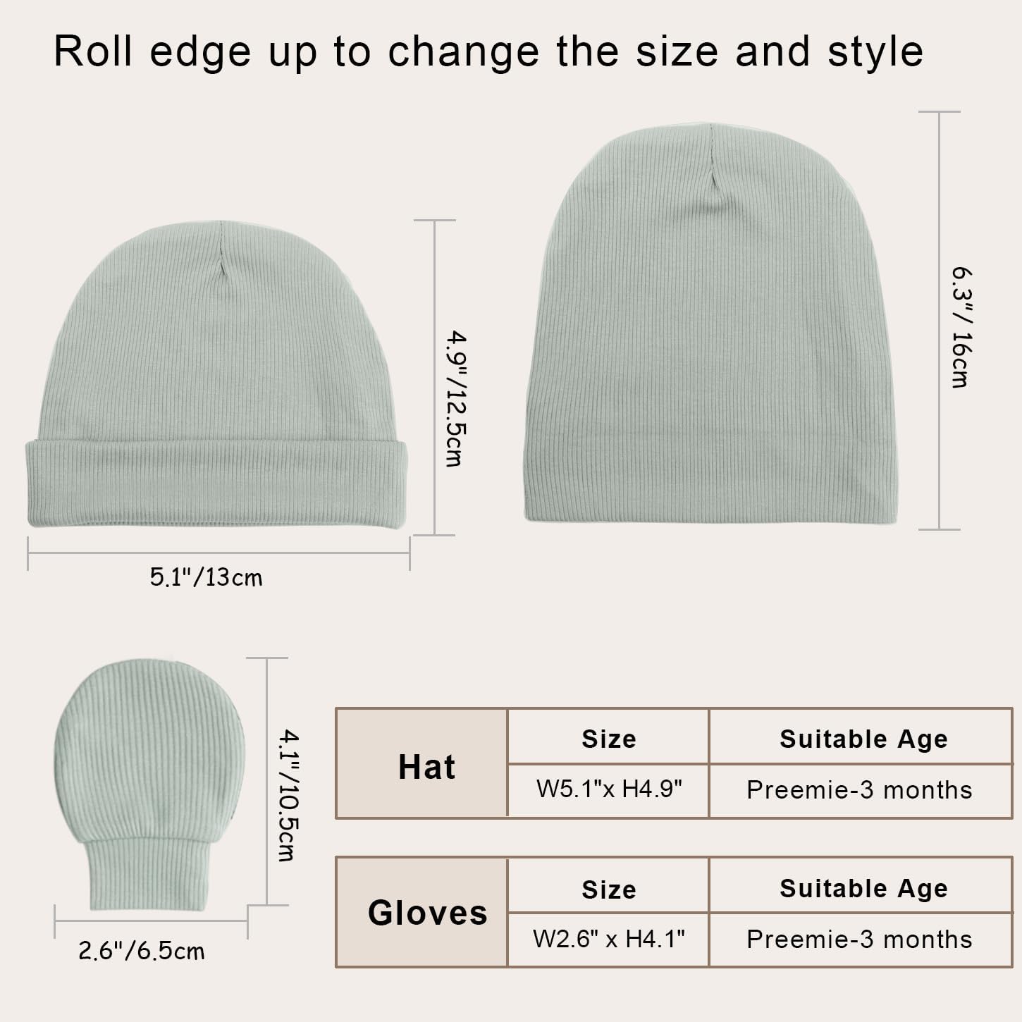 Newborn Baby Hats and Mittens Set for Unisex Infant Toddler Soft Beanie Hat Newborn Hospital Hats for Boys Girls 0-6 Months - Image 2