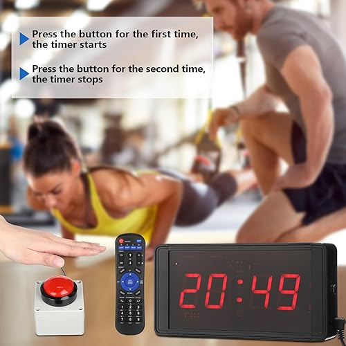 Miniatura 3 de Juego de 2 relojes de gimnasio de 1.5 pulgadas, temporizador de descanso digital grande para sala de fitness con botón de inicioparada y control