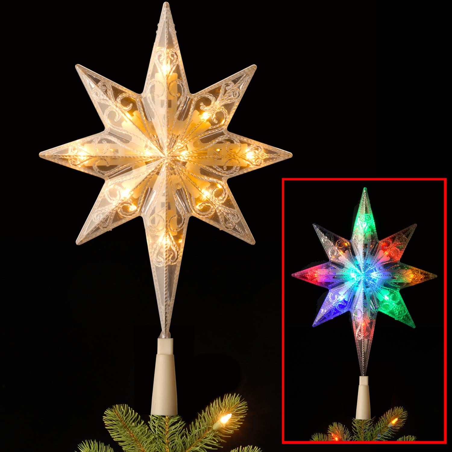 national tree 11 inch bethlehem star tree topper with 10 battery operated dual color led lights with 9 functions (ta21-11l-b1)