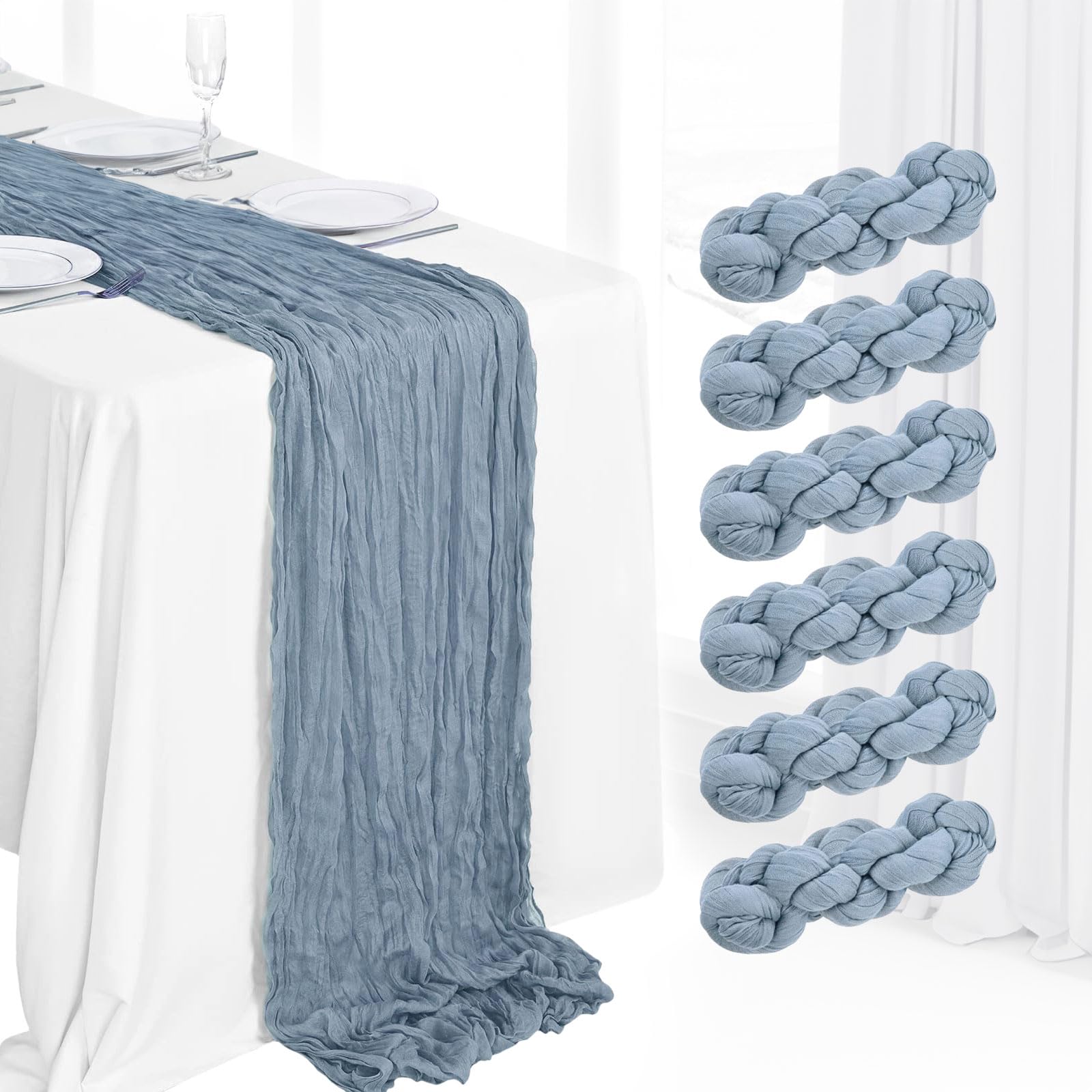 6 Pack Boho Gauze Cheesecloth Long Rustic Sheer Table Runner for Wedding, Bridal, Baby Shower, Birthday Party, Cake Table, Arbor Decorations (Dusty