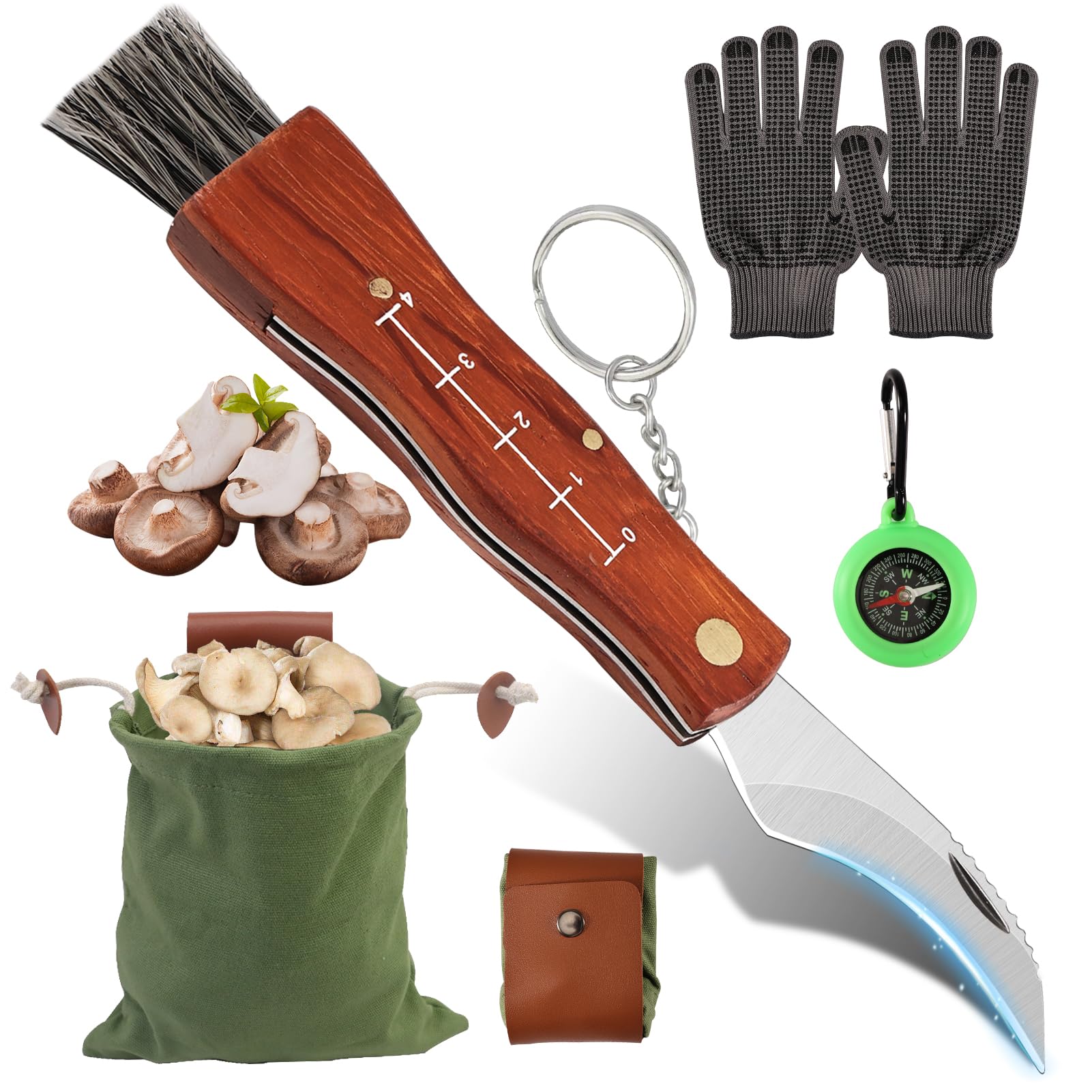 Tulov Mushroom Picking Kit with Brush, Bag, Gloves & Compass Gift Set