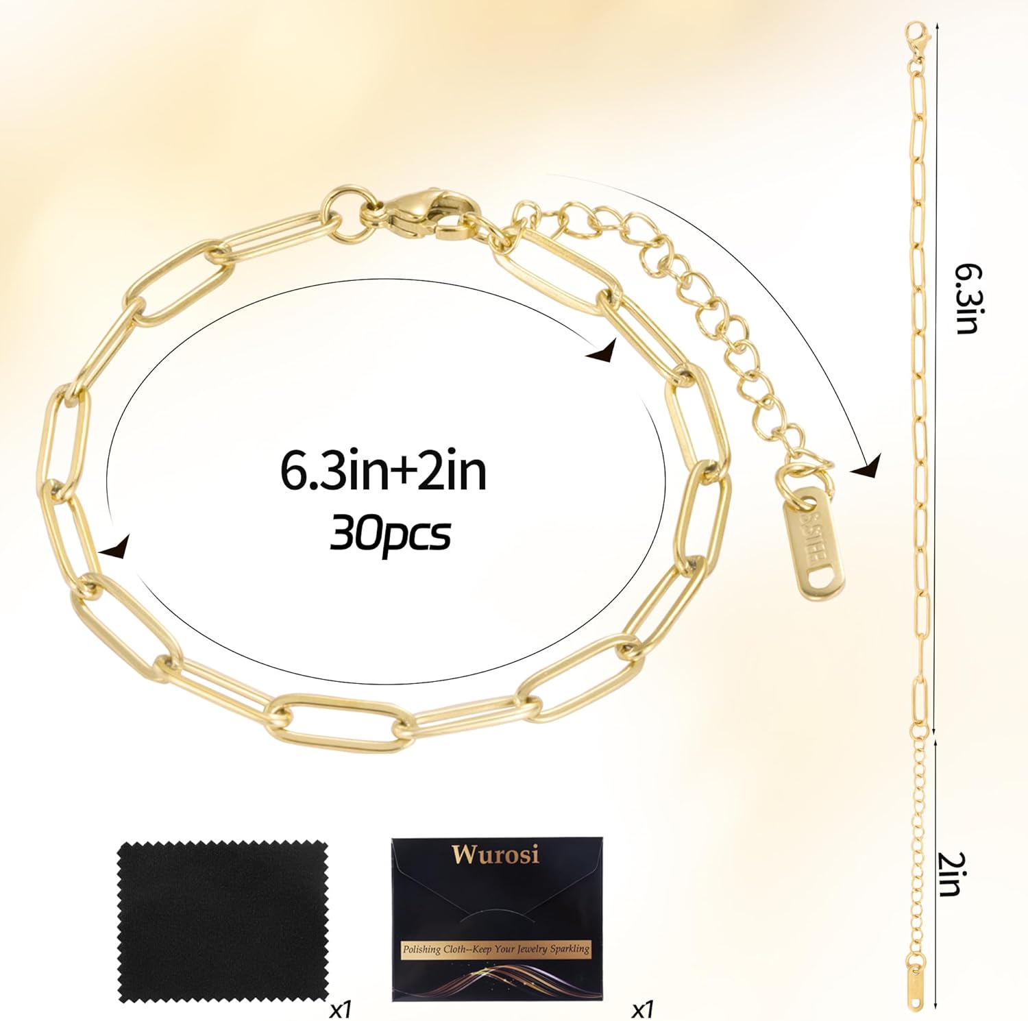 Wurosi 30PCS Paperclip Charm Bracelets Chain for Jewelry Making,6.3Inch 18K Gold Plated Bracelet Chain DIY Charm Bracelet Kit with Lobster Clasps(Gold) - Image 2