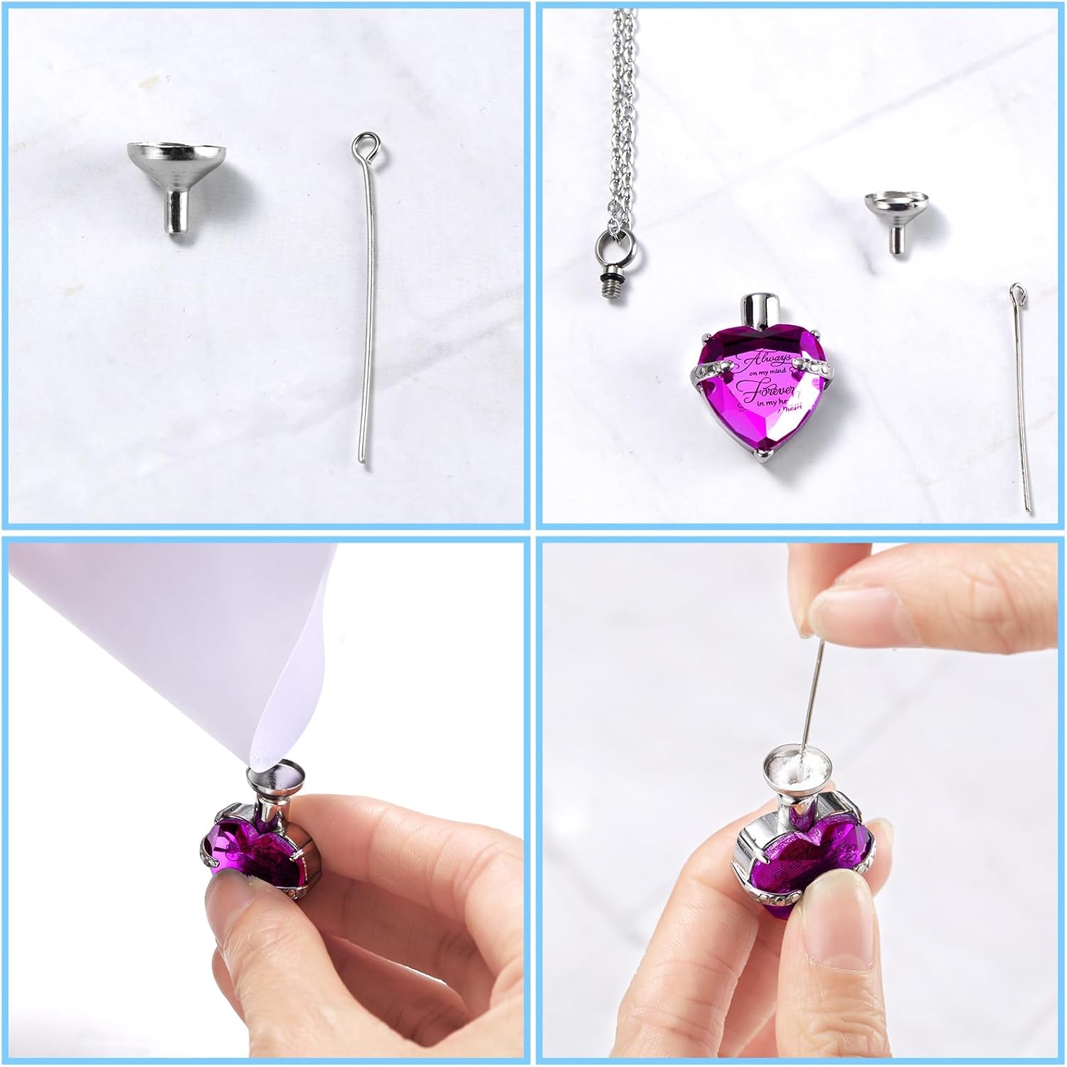 Henoyso 12 Pcs Urn Necklace for Ashes Bulk Cremation Cross Heart Cubic Jewelry Stainless Steel Memorial Locket for Men Women - Image 4