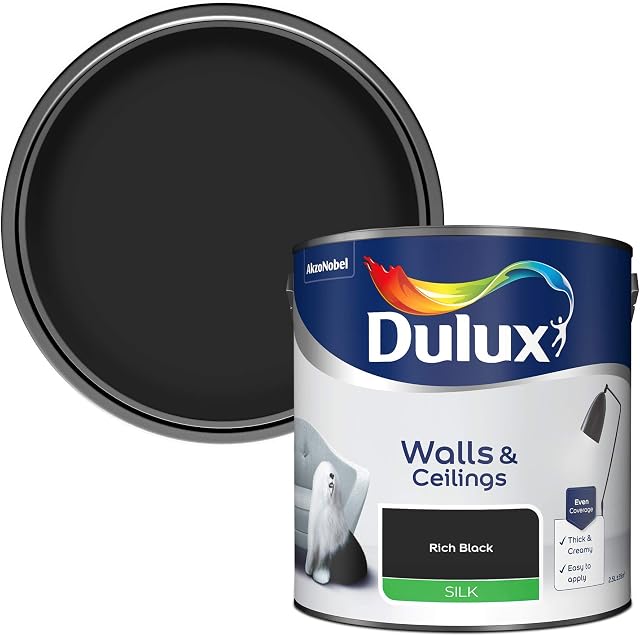 Dulux 500007 Silk Emulsion Paint For Walls And Ceilings - Rich Black 2.5L