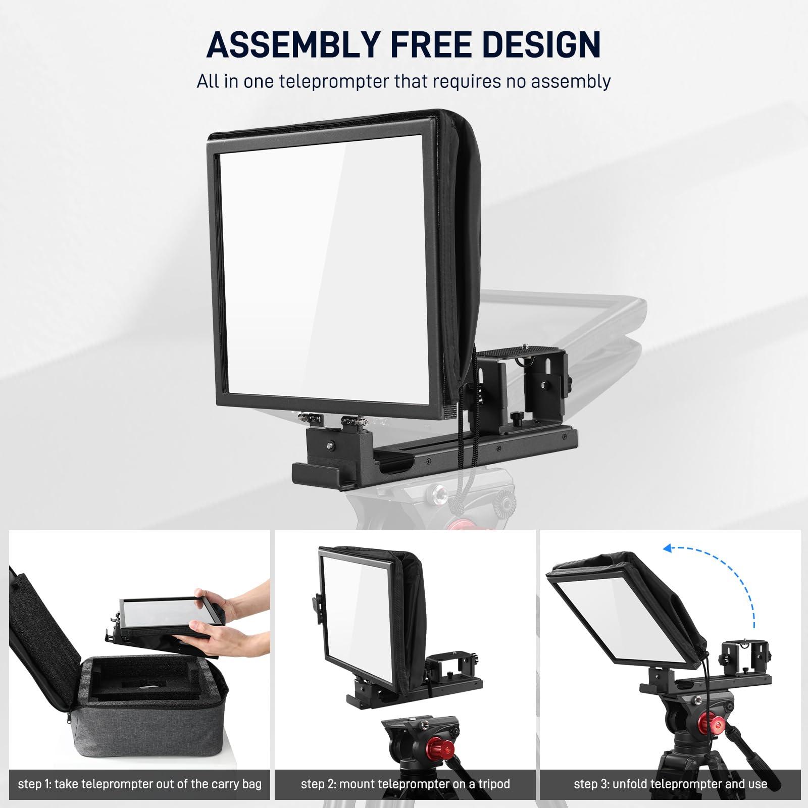 GVM Téléprompteur 12" avec télécommande et Application, téléprompteur Pliable pour Tablette, téléphone, Appareil Photo Reflex numérique, prompteur avec Sac de Transport, écran HD réfléchissant, pour