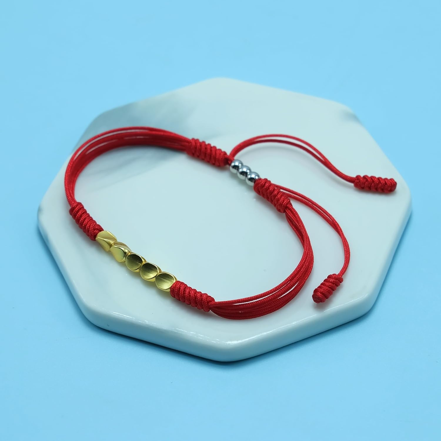 LAMIBEE 14K Gold Plated, Red Copper Lucky String Bracelet, Surfer String Protection Bracelet, Buddhism Handmade Knot Lucky Rope Bracelet Friendship and Couple Bracelet (Red Copper) - Image 4