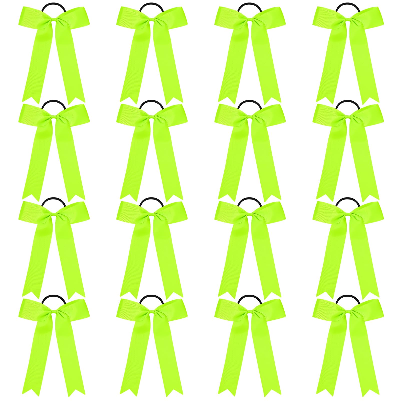 DEEKA 16 PCS Collegiate Style Cheer Bows Long Tail Skinny Ponytail Holder Handmade for Girls Teens Softball Cheerleader Sports -Neon Green