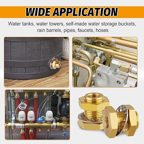 Vista 30 de KOOTNAS - Paquete de 2 accesorios de mamparo de latón macizo, conector de latón recto macho de 1 pulgada con anillo ondulado de metal, longitud