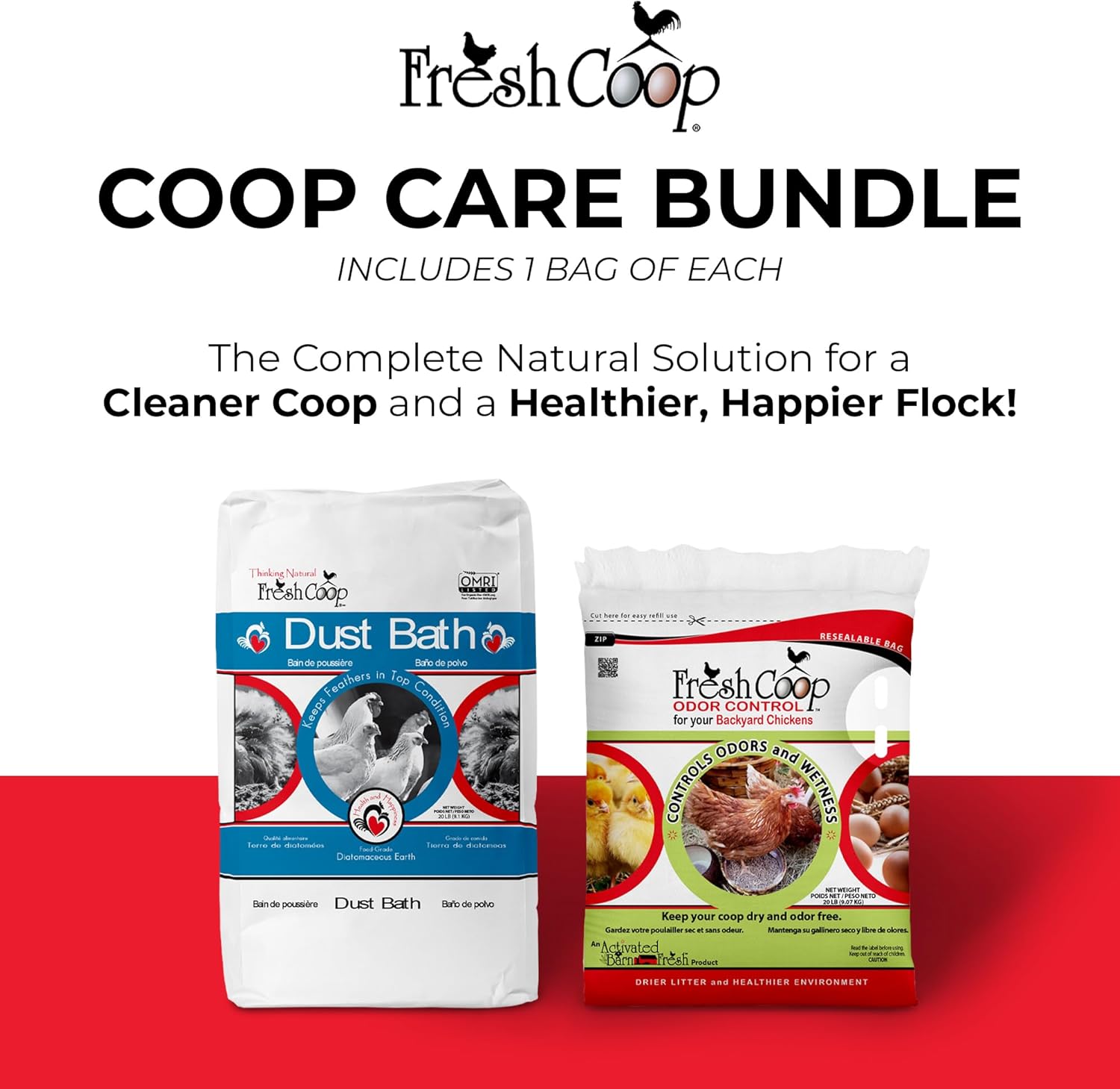 Progressive Planet Fresh Coop 20lb Odor Control + 20lb Dust Bath Bundle - Natural Coop Care for a Fresher Flock - Ammonia Neutralizer & Feather Conditioning Dust Bath - OMRI Listed, Safe for Poultry