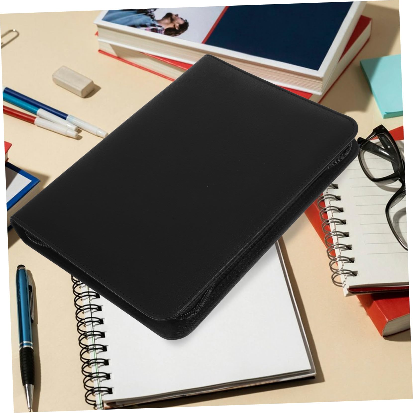 Carpeta de Anillas PU con Cremallera para Negocios Organizador de con Carpeta Portafolios Profesional con Cierre Seguro y Gran Capacidad para Oficina
