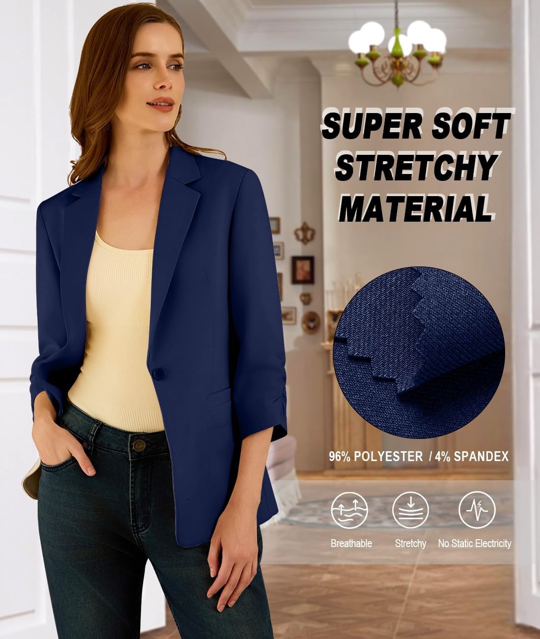 Women's 3/4 Sleeve Blazers, Lightweight Elegant Jackets for Women, Women Blazer Business Casual Outfits for Work