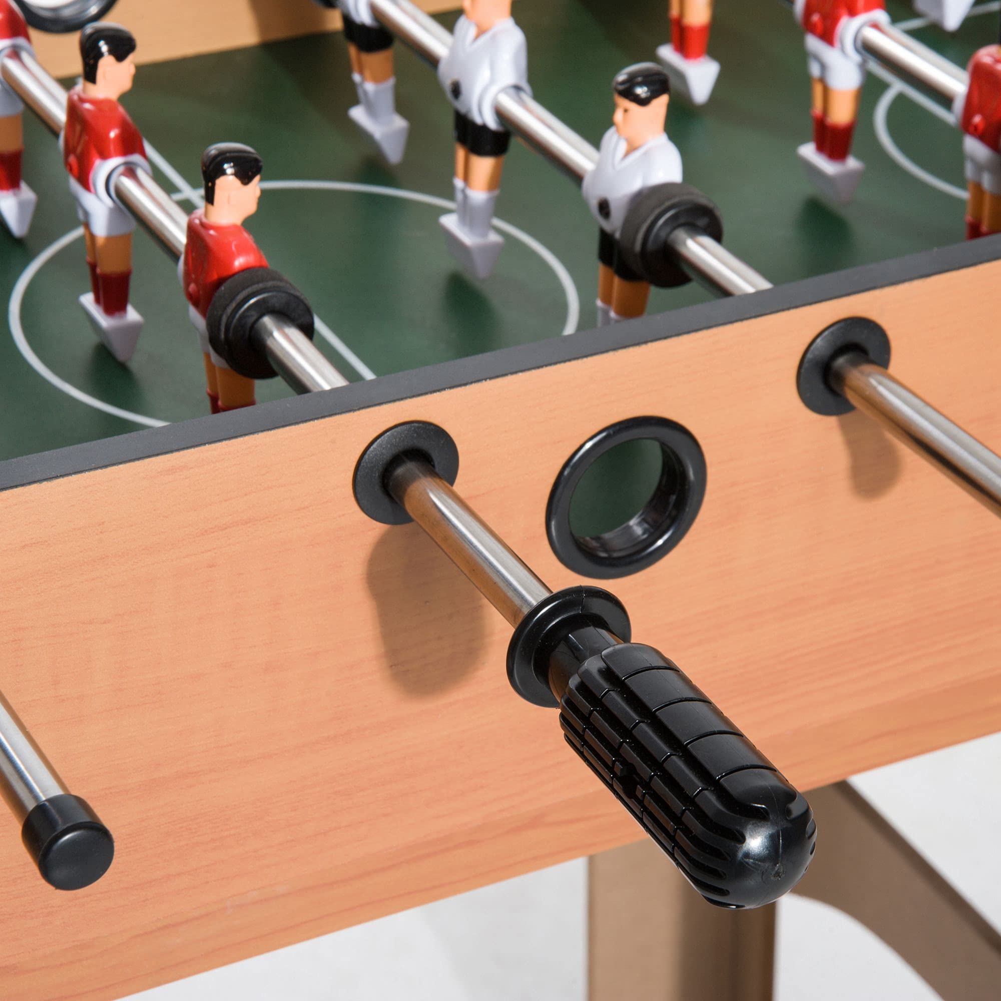 HOMCOM Tavolo Multigioco 4 in 1 con Calcio Balilla, Biliardo, Ping Pong e Hockey da Tavolo, Tavolo da Gioco con Accessori, in Legno MDF, Legno Naturale e Nero