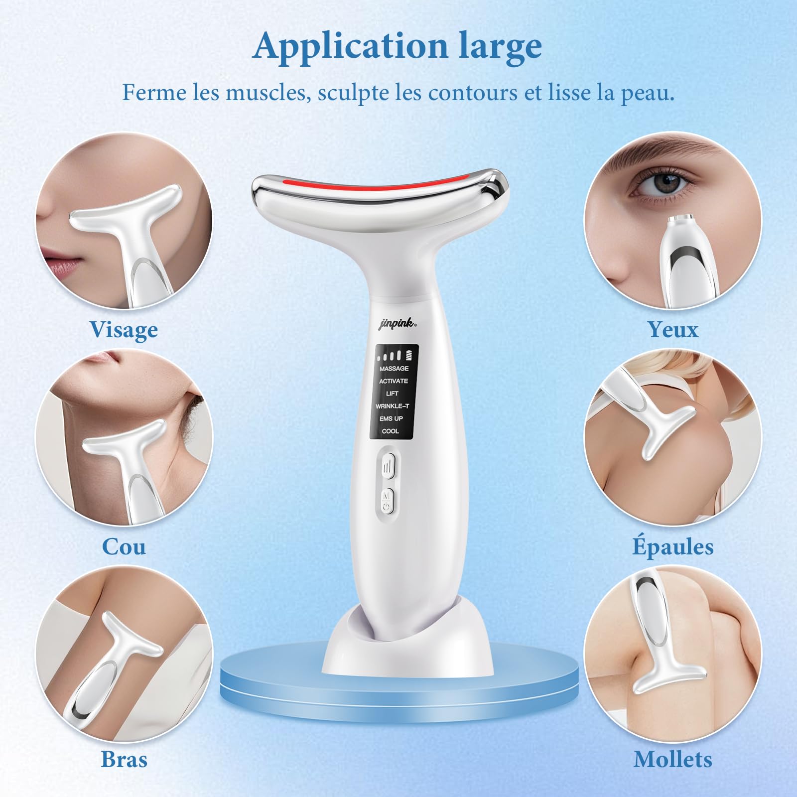 Appareil Visage Anti Ride Lifting: Masseur Visage 5°C Froid & 45°C Chaleur – Appareil Massage de Beauté Electrique EMS 6 Modes LED 7 Couleurs – Soin Anti-Âge Raffermissant Face Cou Double Menton Lift