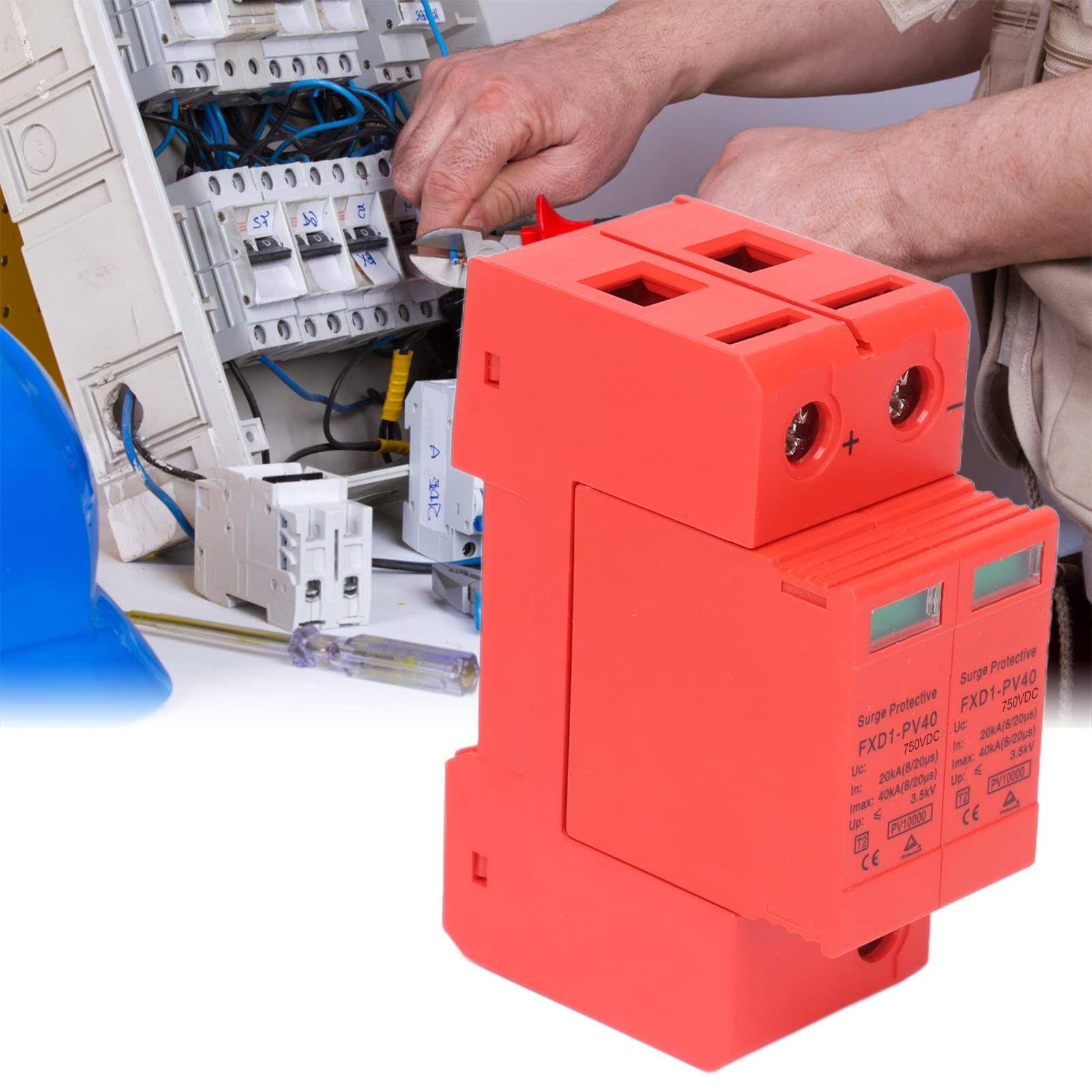 2Pcs Voltage DC Protector Solar,Arrester Device Rail Installation 2P Protective Device DC Photovoltaic Protector Lowvoltage Arrester (DC 750V)