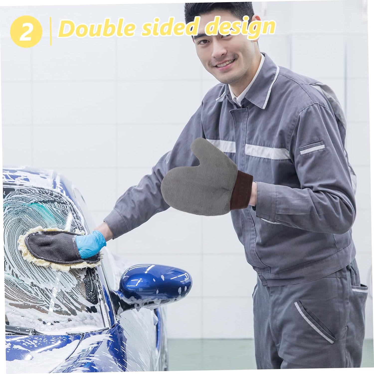 Car Wash Mitt Large Size Gentle Car Washing Glove Dual-Sided and Home Cleaning