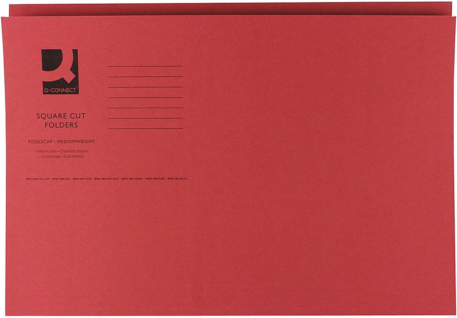 Q-Connect Medium - Weight 250 GSM Foolscap Square Cut Folder - Red (Pack of 100)