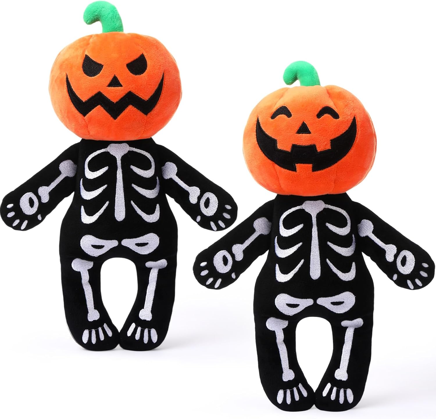 2 Pcs Halloween Pumpkin Skeleton Plush Pillow 12 Inch Spooky Pumpkin Head Skeletons Pillow Horror Soft Stuffed Animal Plushies Cushion Doll Toy for Halloween Party Gift Home Decoration