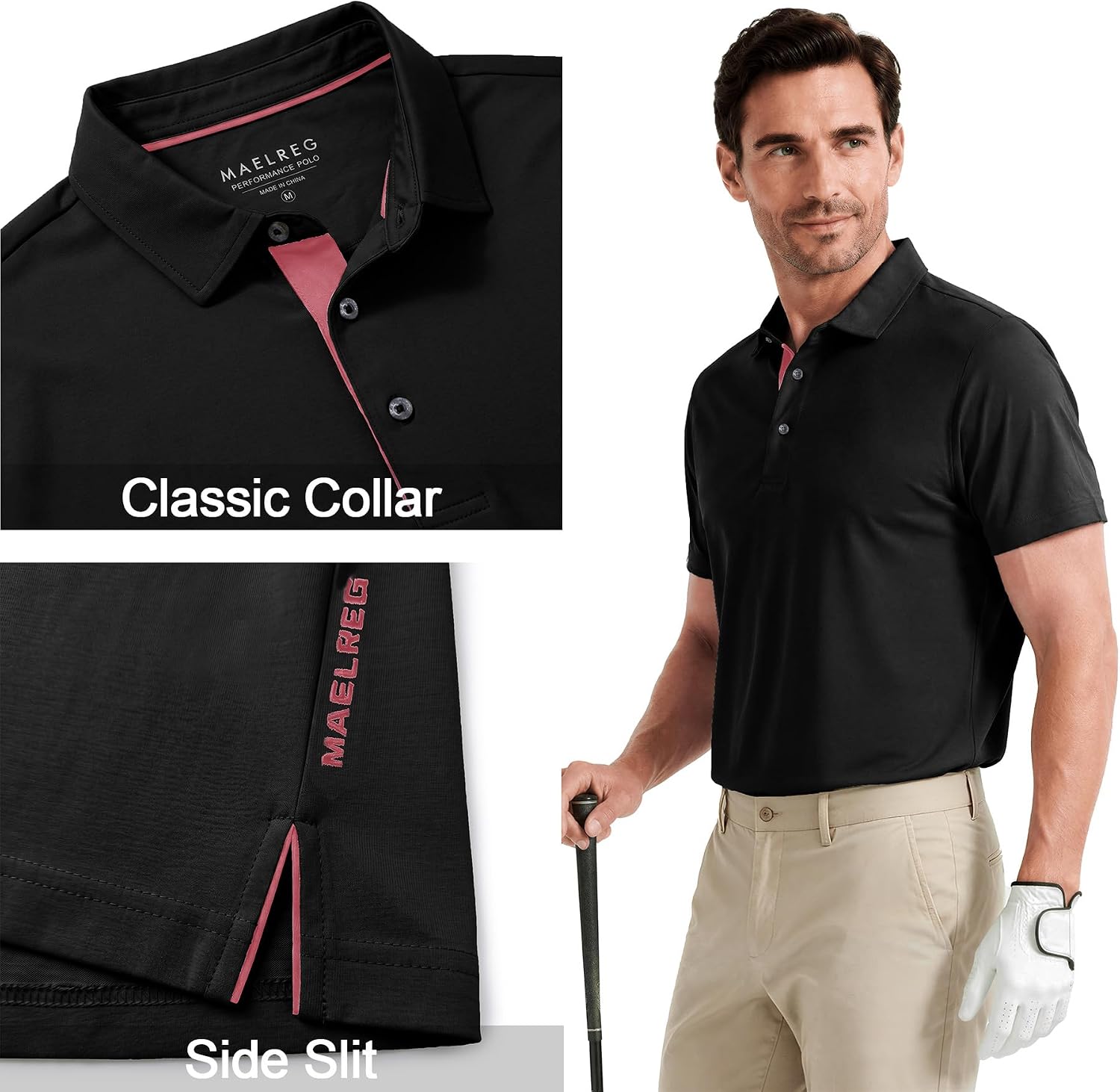 M MAELREG Mens Golf Shirt Short Sleeve Moisture Wicking Slim Fit Performance Casual Roma Knit Golf Polo Shirts for Men