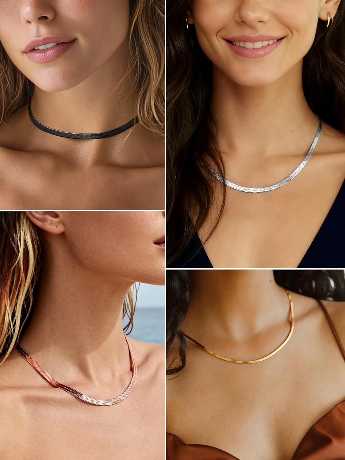 ChainsPro Herringbone Necklace for Women Dainty Flat Snake Chain Layered Choker Necklace Simple Jewelry, Stainless Steel/Gold Plated/Rose Gold Plated/Black, 3/5mm, 12"/15"/18"(Send Gift Box) - Image 6
