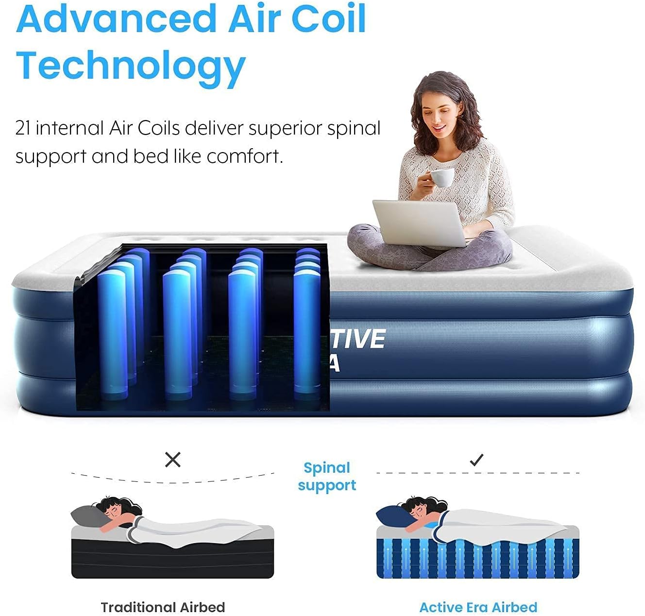 Active Era Overnight Bundle Twin Air Mattress and 3 Season Sleeping Bag - Elevated Inflatable Mattress with Built in Pump and Raised Pillow & Lightweight, Compact Sleeping Bag and Blanket