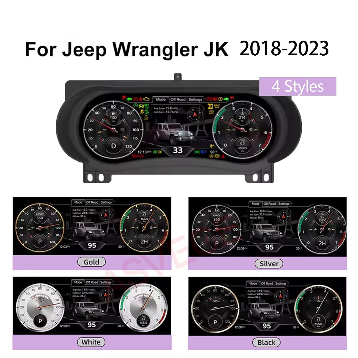 12.3 inch Digital Dash Instrument Cluster for Jeep Wrangler JL/Gladiator 2018-2023 Car Odometer Dashboard Cluster Virtual Cockpit Plug&Play,Non-Destructive Install,OTA Upgrade