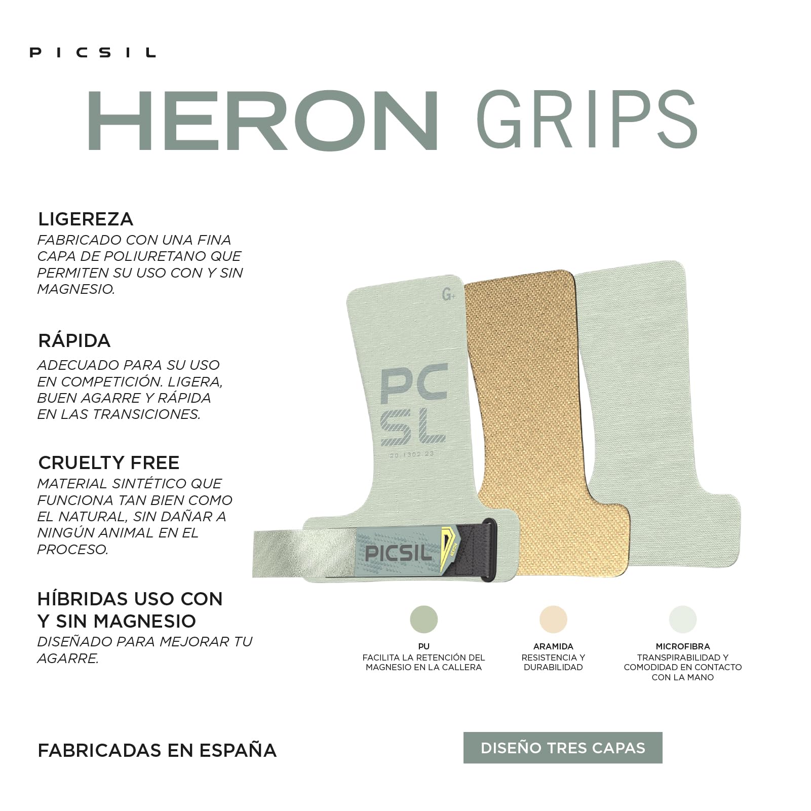 PICSIL Calleras Heron + Muñequeras + Bolsa, Uso con y sin Magnesio, para Todo Tipo de Atletas, Agarre en Todas Superficies y Tipo de Barra — view 4