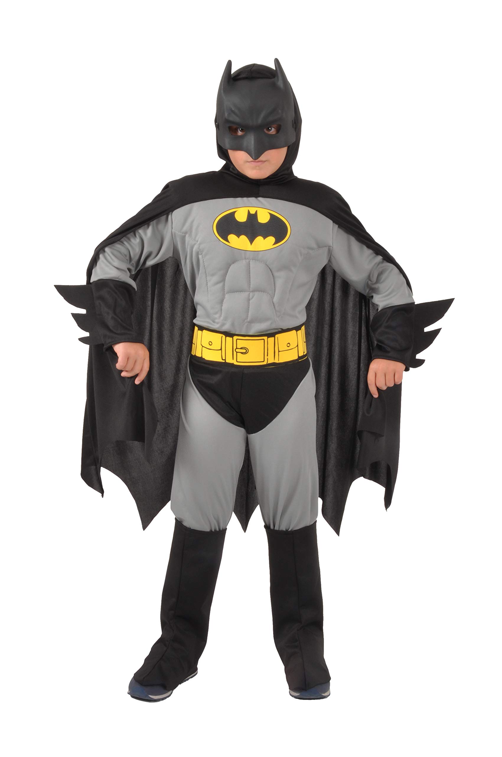 Batman 2-in-1 (Classic/Dark Knight) costume disguise boy official DC Comics (Size 3-4 years) with padded muscles