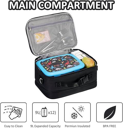 Miniatura 4 de WANDF Bolsa de almuerzo para niños, lonchera expandible con bolsa de almacenamiento de alimentos, bolsa de almuerzo aislada, bolsa enfriadora para