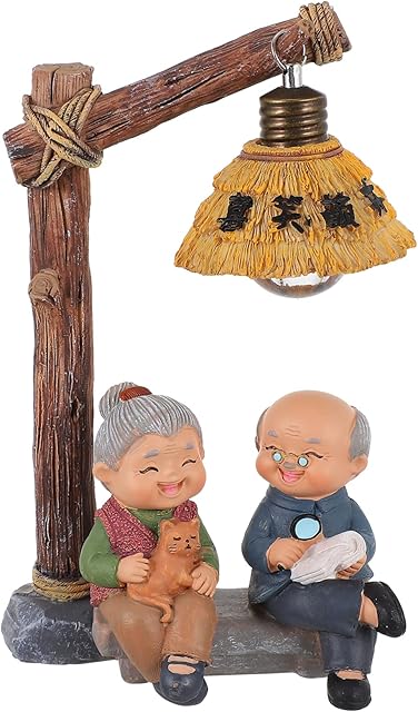 BESPORTBLE Love Grandparents Parents Resin Reading Under Light Elderly Couple Figurines Old Age Happy Life Statue Anniversary Wedding Gift Valentine Cake Topper Decor