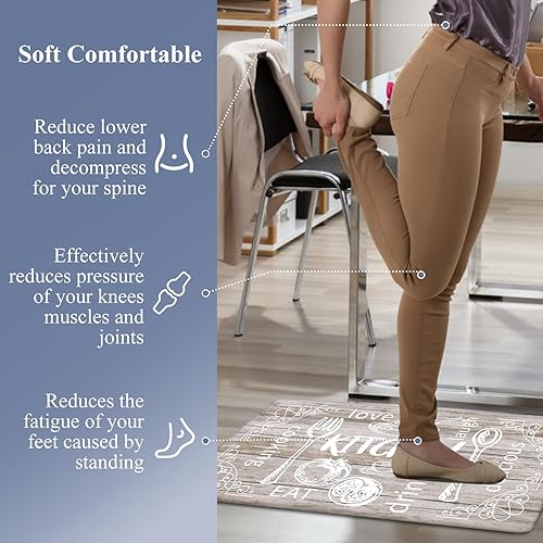 Miniatura 6 de HEBE Juego de 2 tapetes de cocina gruesos antifatiga para acolchados, impermeables, antideslizantes, cómodos tapetes de chef para fregadero de