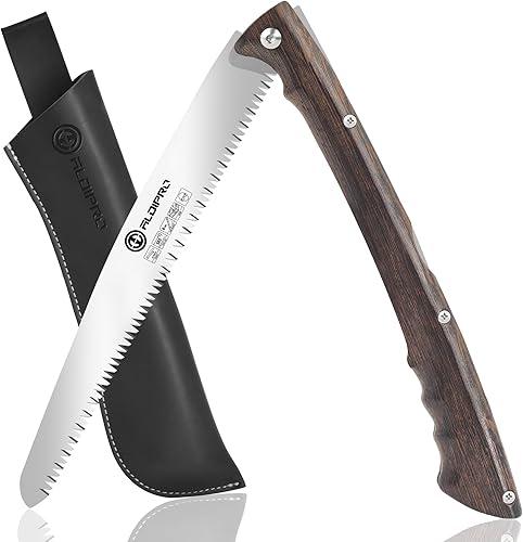 Vista 11 de Sierra de podar plegable de 7 pulgadas con funda de cuero y mango de madera de wengué, hoja de acero SK5, sierra de mano plegable para campamento
