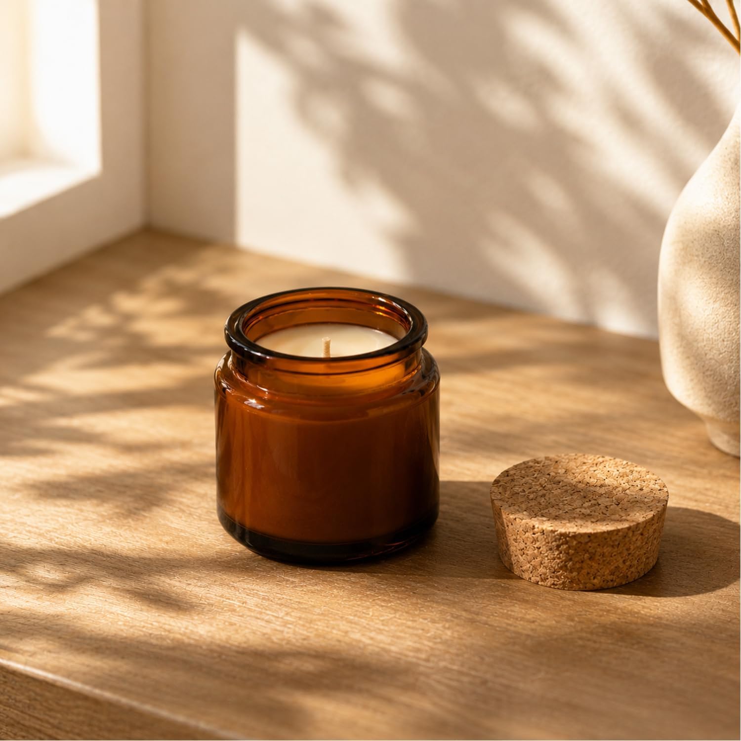 2 Packs 100ml Glass Candle Jars with Cork Lids Green & Amber Aromatherapy Containers Refillable Empty Candle Cups for DIY Candle Making, Home Fragrance, Storage, Gift Use