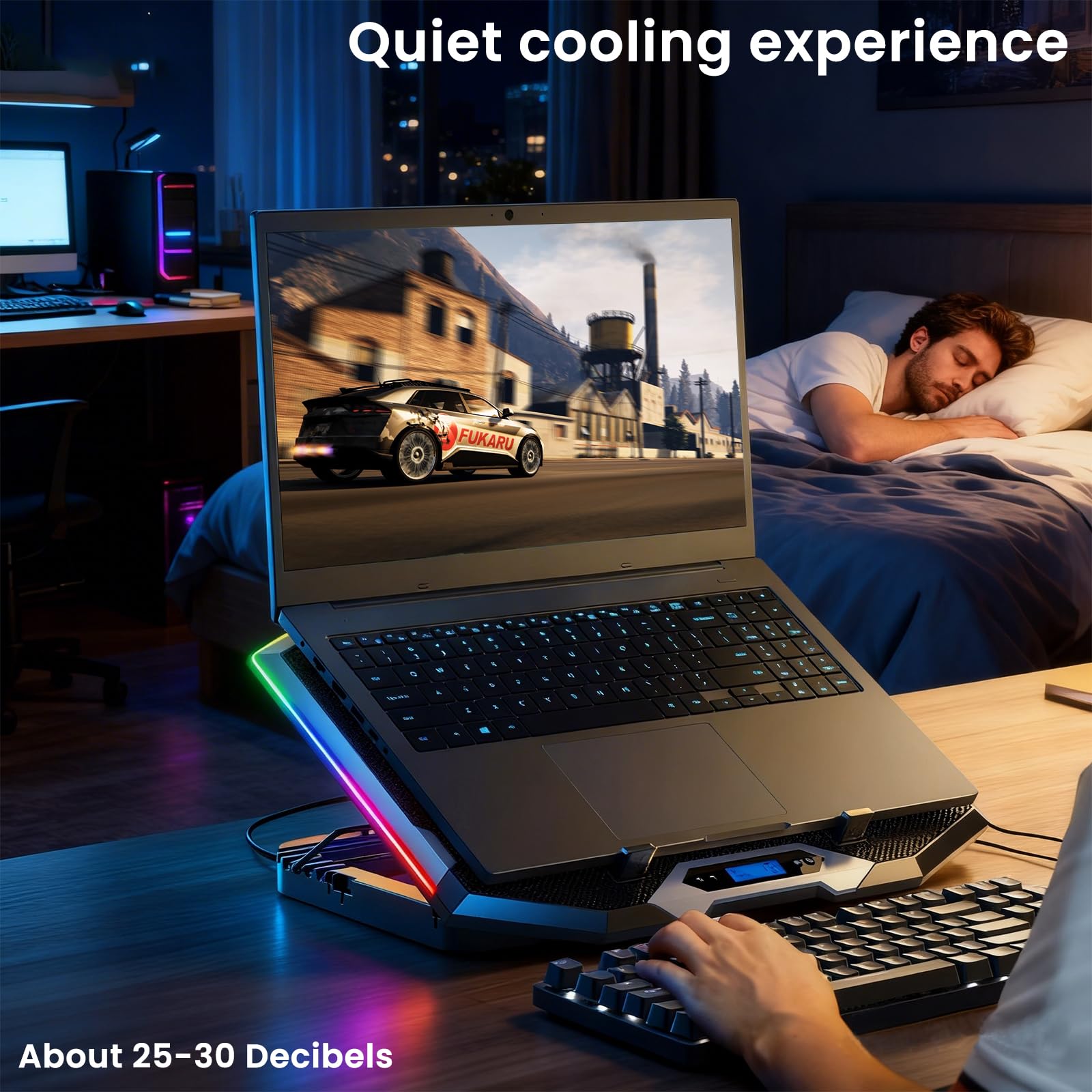 Laptop-Kühlpad mit 8 Kühlventilatoren, Kühlkissen für Gaming-Laptop-Lüfter 30,5-43,9 cm, Laptop-Kühlerständer mit 5 höhenverstellbaren Notebook-Kühler-Pads mit 2 USB-Anschlüssen