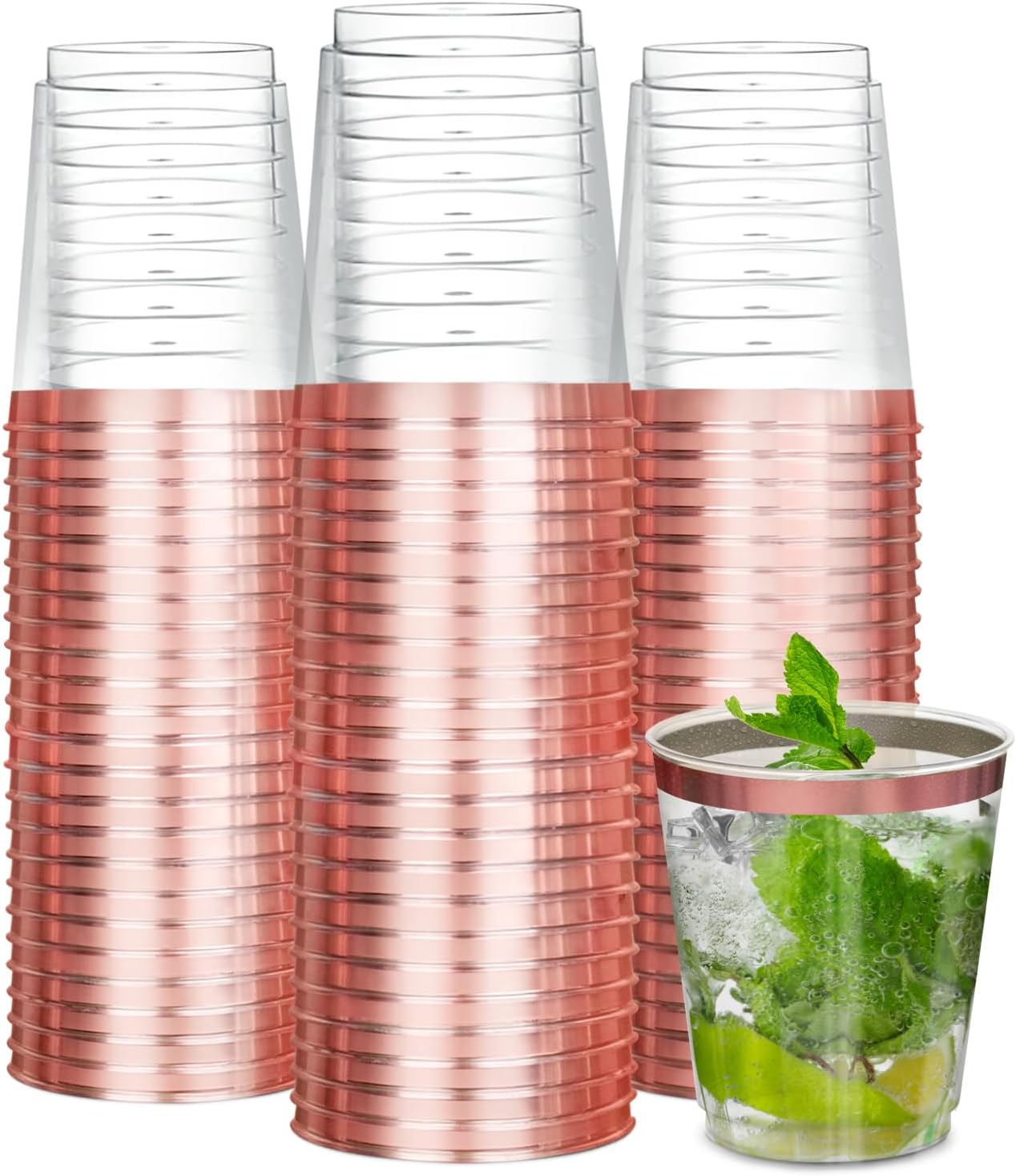 R-kay 50 Pack Rose Gold Plastic Cups For Party - 8 Oz Rose Gold Party Cups Disposable - Hard Disposable Cups - Premium Heavy Duty Rose Gold Gold Cups - Disposable Cocktail Glasses - Plastic Glasses