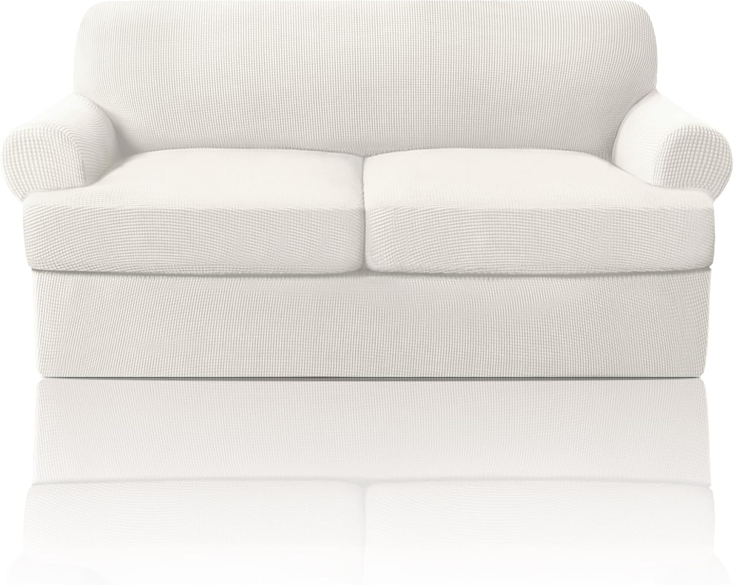 PrinceDeco T Cushion Loveseat Slipcover - 3 Pieces Sofa Cover for 2 Cushion Couch with 2 Individual T Shape Seat Covers Width Up to 76 Inch - Stretch, Machine Washable, Porcelain