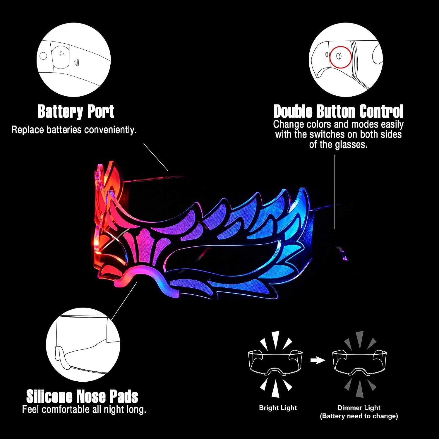 Oybete Light Up Glasses For Parties Led Glasses For Kids Adult Masquerade Mask Cosplay Costume,Rave Accessories,Gifts