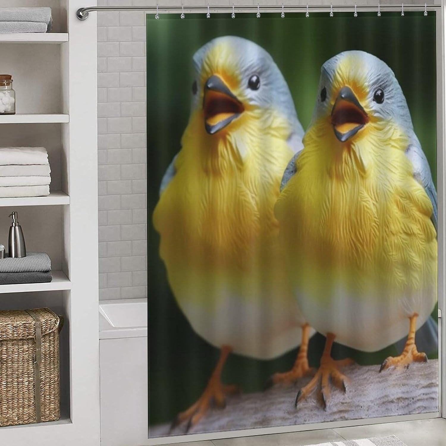 Funny Bird Shower Curtain Textured Shower Liner Curtain Heavy Bathroom Shower Curtains with Grommets and Hooks Decor Bath Shower Curtains Set for Showers Bath Tubs 36'' X 72''