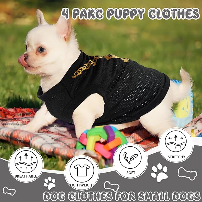 4-Pack Ropa para Perros Pequeños Camiseta Negra Algodón XXS miniatura 2