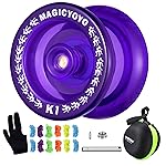 MAGICYOYO Responsive Yoyo K1 Tug Return Yo yo, Hubstacks Yo-yo for Kids Beginners Dual Purpose Yo Yo with Unresponsive Bearing, Storage Bag + 12 Yoyo Strings +Yo-Yo Glove +2 Yo yo Hubstacks ((Purple)